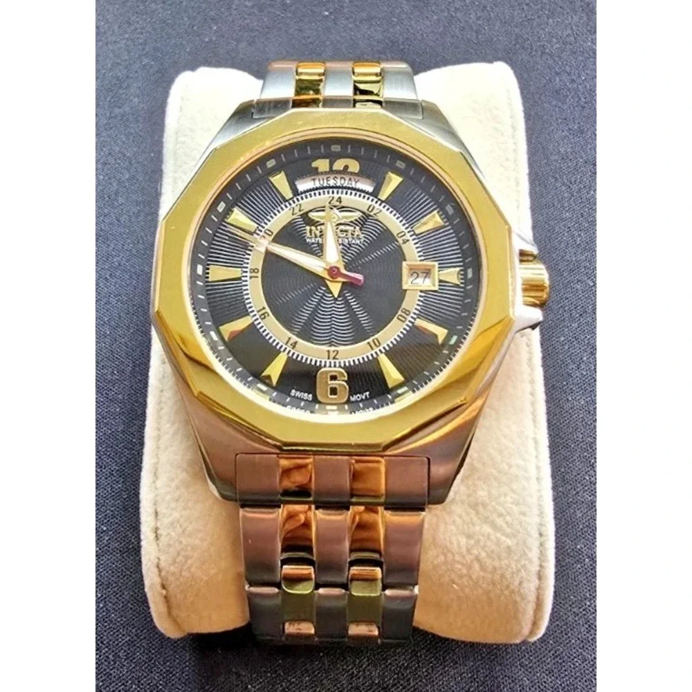 Invicta 5242 Men Specialty Two Tone Black Dial Swiss Watch 100M Water Resist